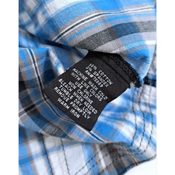 Buckle Black Label Shirt Mens XL Athletic Fit Plaid Raw Hem Studded Snap Button - Picture 5 of 9